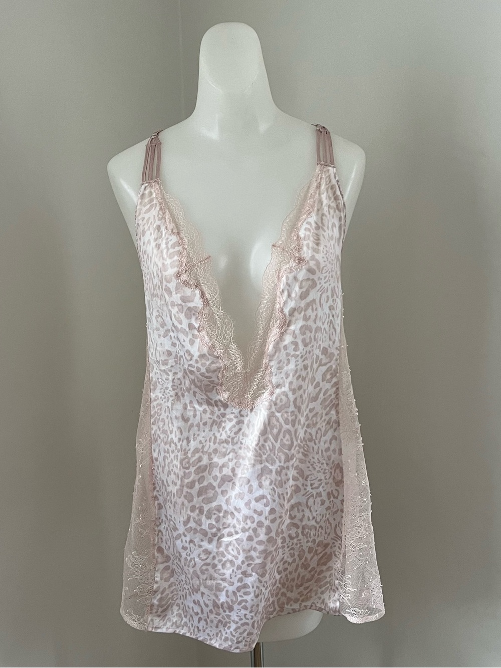 Victoria's Secret Pale Pink Satin Leopard-Print Lace Slip